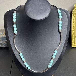 Dainty Tiffany Blue Acrylic Beaded Western Boho Necklace